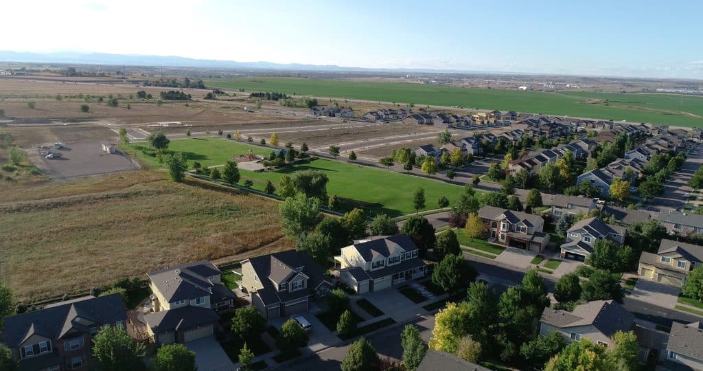 aerial view of suburban homes